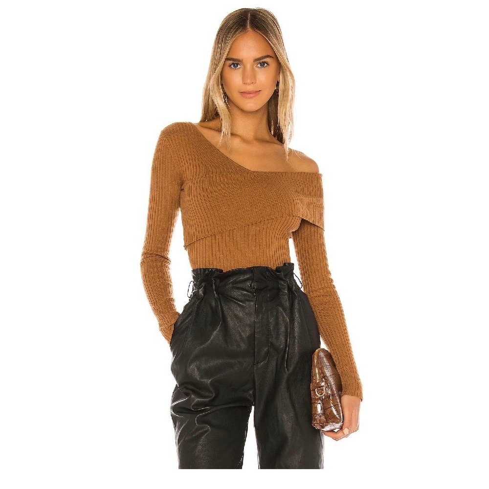 Lovers + Friends Booker Sweater Off Shoulder Minimalist Quiet Luxury XS NWT
